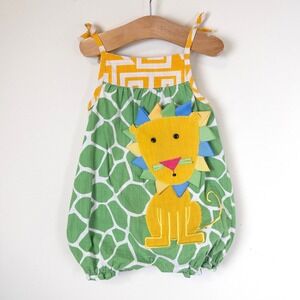 Mud Pie Lion Romper Baby Girl 12-18M Green Safari Giraffe Print 3D Mane